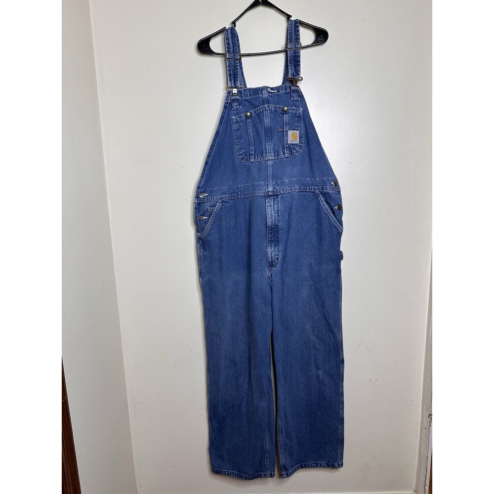 Vintage Carhartt Denim Overalls Men 42x30 R07-DST Jean Work Utility Bib Coverall